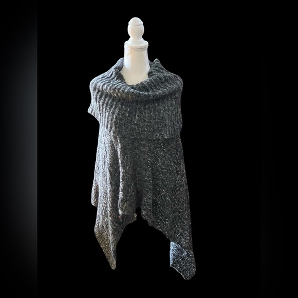 Anthropologie Ella Moss poncho Size XS to Small cowl turtle neck cable knit gray - Picture 3 of 14